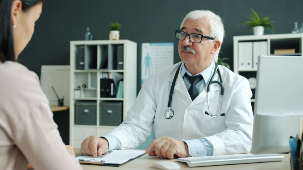 A doctor discussing gut health with a patient