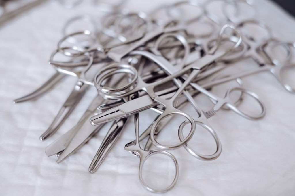 Sterilized tools prepared by the surgeon help prevent bacterial contamination